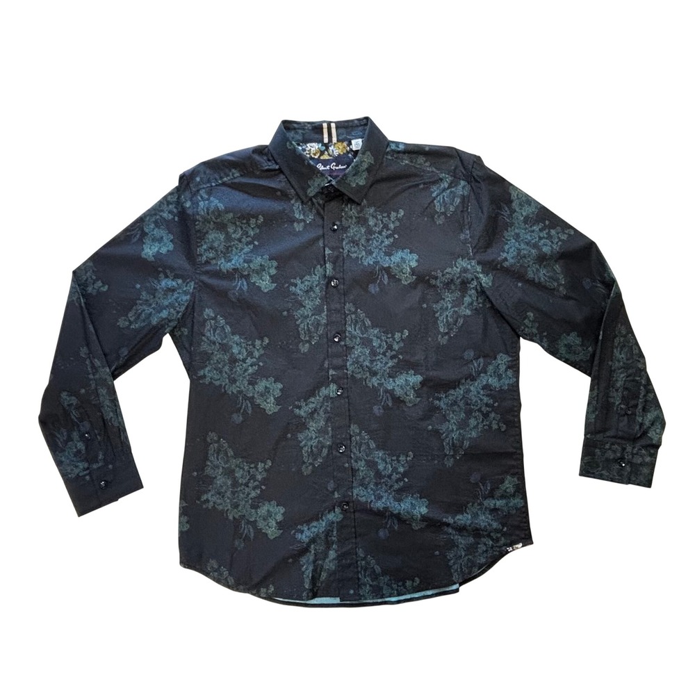 Robert Graham Modern Americana Tailored Fit Floral Shirt Navy Blue Mens 2XL